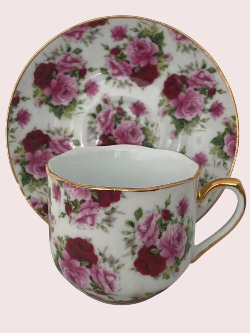 VTG Cup Saucer Floral Rose Chintz Gold Rim China No Markings Replacement